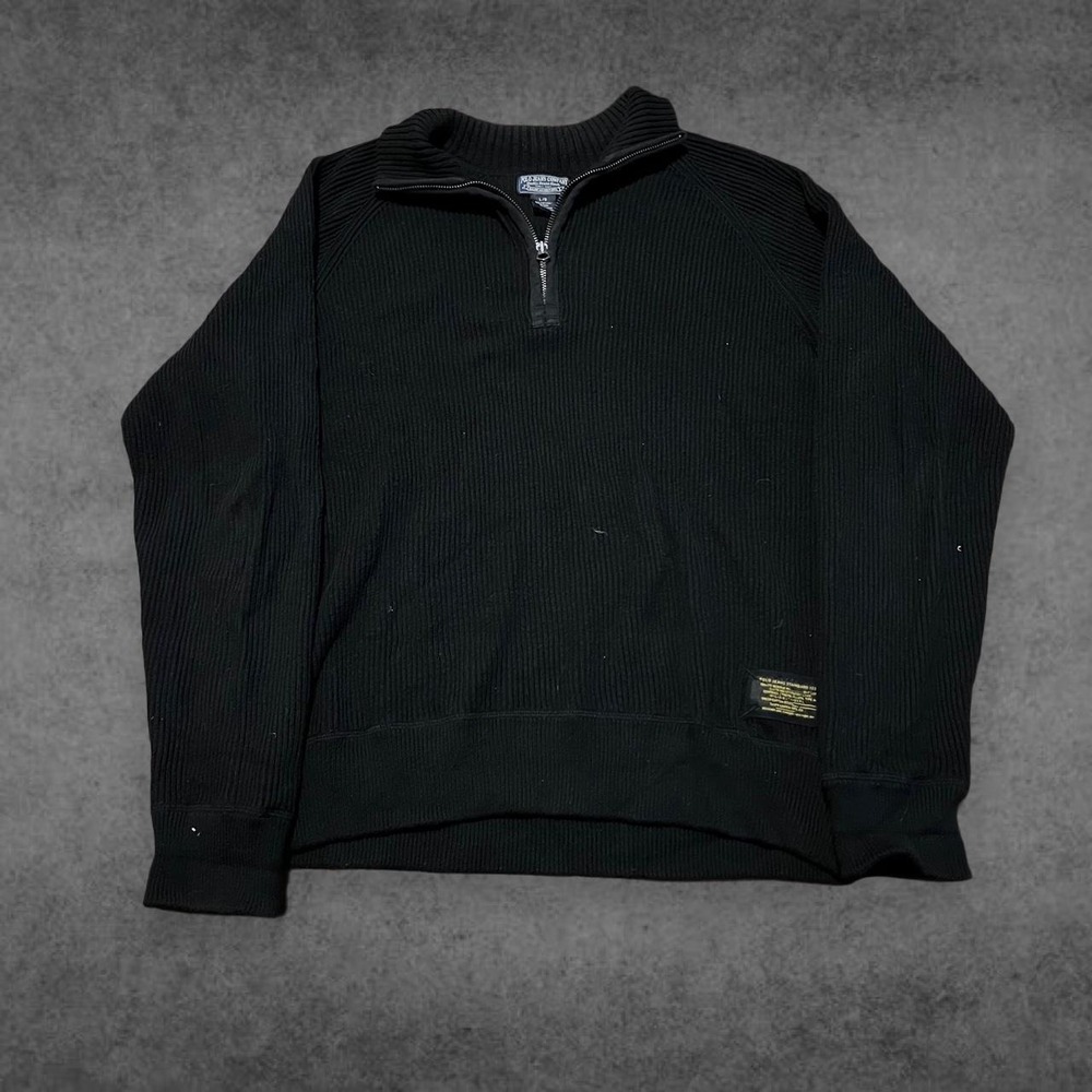 Polo Jeans Co Ralph Lauren Mens Large Black Ribbed 1/4 Zip Pullover Vintage Y2K